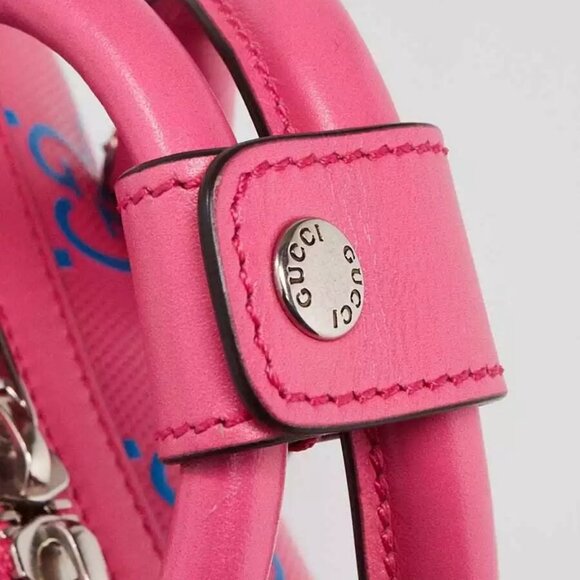 Gucci Pink/Blue GG Perforated Leather Shoulder Duffle Bag - Picture 9 of 12